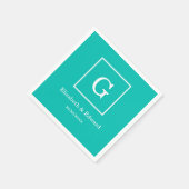 Serviette En Papier Monogramme initial encadré par blanc turquoise (Coin)
