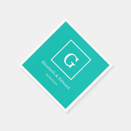 Serviette En Papier Monogramme initial encadré par blanc turquoise (Coin)