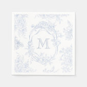 Serviette En Papier Monogramme initial Floral Toile bleu Mariage (Devant)