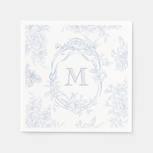 Serviette En Papier Monogramme initial Floral Toile bleu Mariage (Devant)