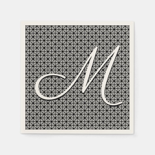 Serviette En Papier Monogramme initial géométrique noir et blanc (Devant)