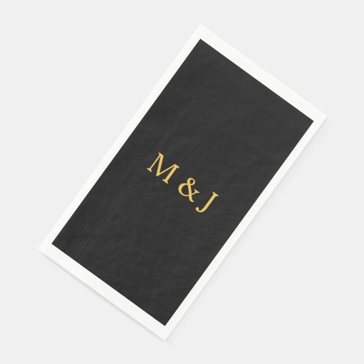 Serviette En Papier Monogramme initial Gold Noir Nom personnalisé Mode (Coin)