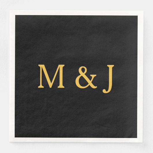 Serviette En Papier Monogramme initial Gold Noir Nom personnalisé Mode (Devant)