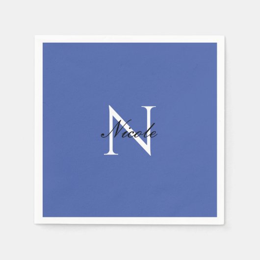 Serviette En Papier Monogramme initial manuscrit propre nom bleu (Devant)