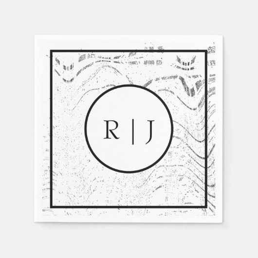 Serviette En Papier Monogramme Initial Noir Blanc Abstrait Mariage Coo (Devant)