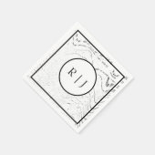 Serviette En Papier Monogramme Initial Noir Blanc Abstrait Mariage Coo (Coin)