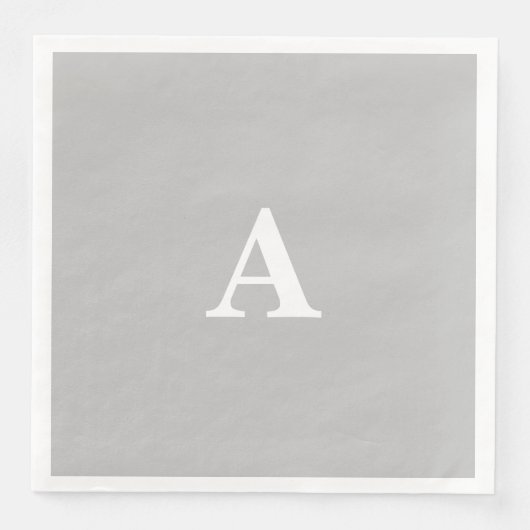 Serviette En Papier Monogramme Initial Nom personnalisé Gris Gris Blan (Devant)