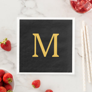 Serviette En Papier Monogramme Initial Or Noir Personnalisé Nom