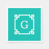 Serviette En Papier Monogramme initial principal grec blanc turquoise (Devant)