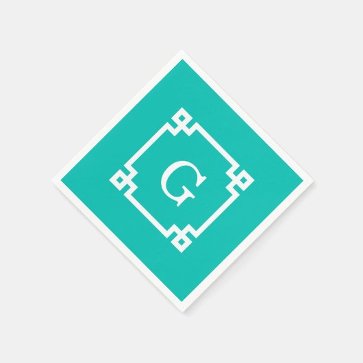 Serviette En Papier Monogramme initial principal grec blanc turquoise (Coin)