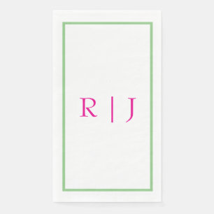 Serviette En Papier Monogramme Initial Rose Et Vert Sage Mariage Vert