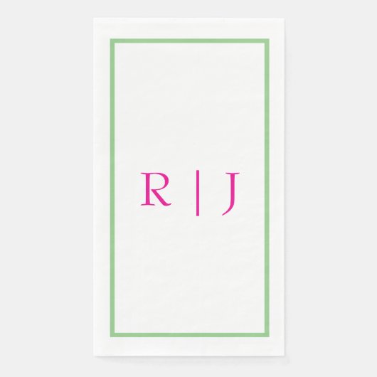 Serviette En Papier Monogramme Initial Rose Et Vert Sage Mariage Vert (Devant)