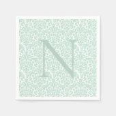 Serviette En Papier Monogramme initial Sage vert Damas (Devant)