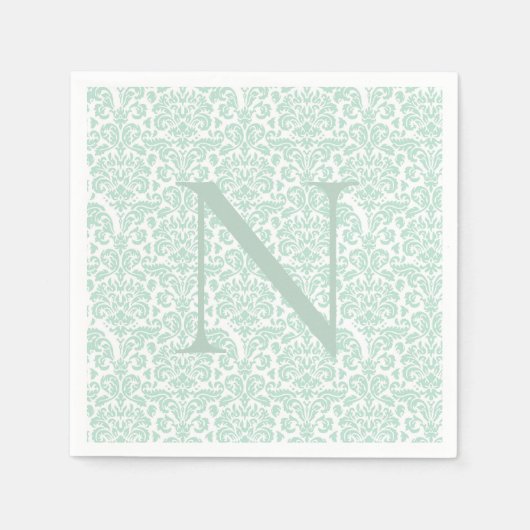 Serviette En Papier Monogramme initial Sage vert Damas (Devant)