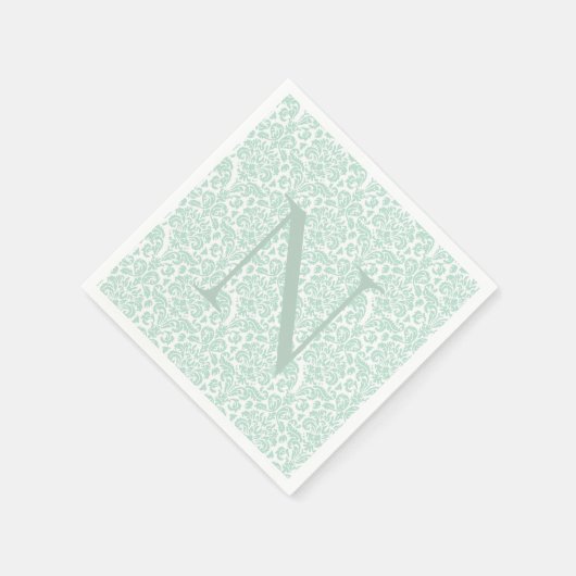 Serviette En Papier Monogramme initial Sage vert Damas (Coin)