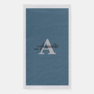 Serviette En Papier Monogramme Initial Simple Dusty Blue Silver