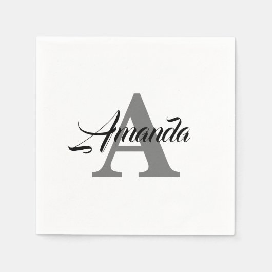 Serviette En Papier Monogramme Initial Simple Élégant Nom Personnalisé (Devant)