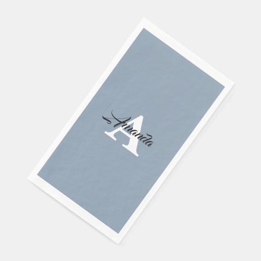 Serviette En Papier Monogramme Initial Simple Légère Bleu Poussiéreux (Coin)