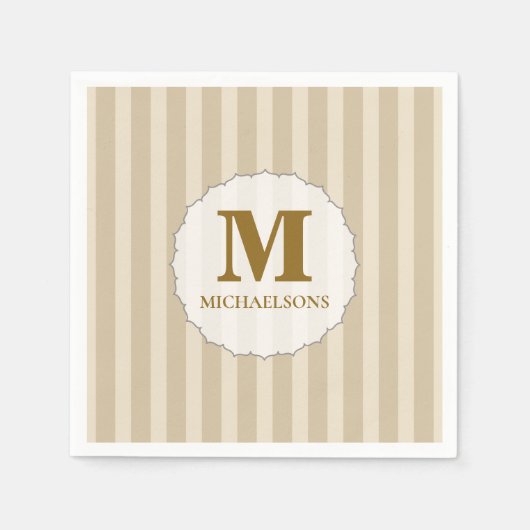 Serviette En Papier Monogramme Initial Simple Minimaliste Marron Clair (Devant)