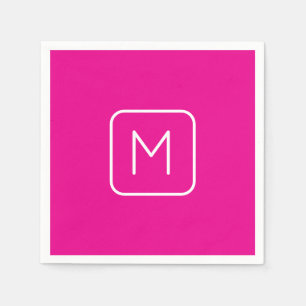 Serviette En Papier Monogramme Initial Simple & Moderne   Rose & Blanc