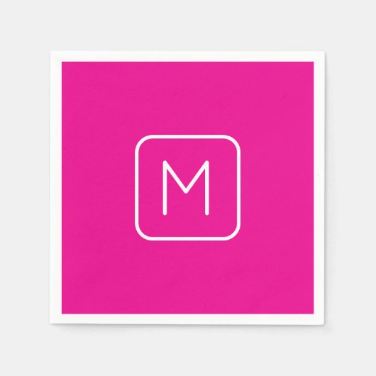 Serviette En Papier Monogramme Initial Simple & Moderne | Rose & Blanc (Devant)