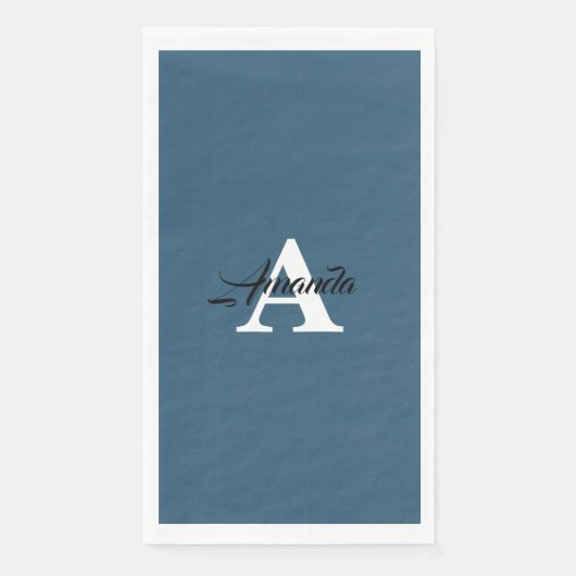 Serviette En Papier Monogramme Initial Simple Nom Bleu Poussiéreux Bla (Devant)