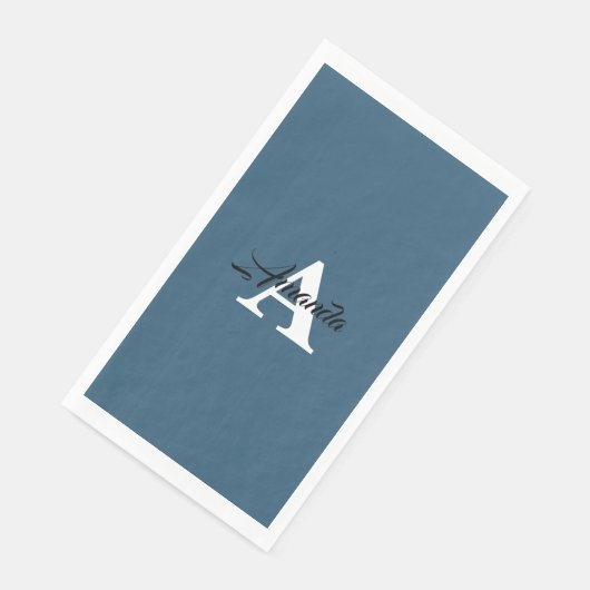 Serviette En Papier Monogramme Initial Simple Nom Bleu Poussiéreux Bla (Coin)
