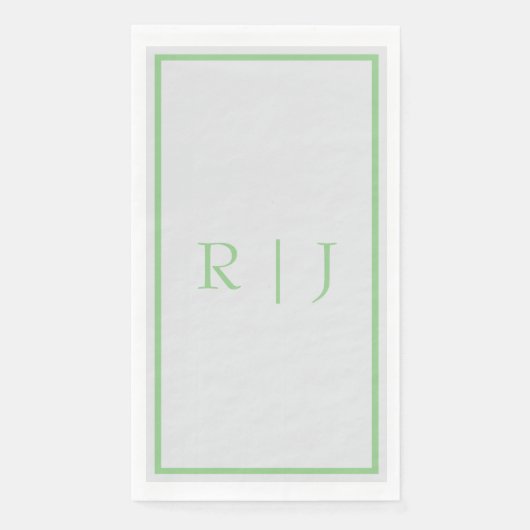 Serviette En Papier Monogramme Initial Vert Sauge Gris Clair Mariage (Devant)