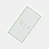 Serviette En Papier Monogramme Initial Vert Sauge Gris Clair Mariage (Coin)