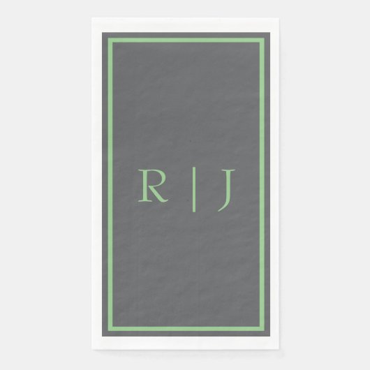 Serviette En Papier Monogramme Initial Vert Sauge Gris Froid Mariage (Devant)