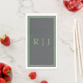 Serviette En Papier Monogramme Initial Vert Sauge Gris Froid Mariage (En situation)