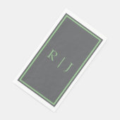 Serviette En Papier Monogramme Initial Vert Sauge Gris Froid Mariage (Coin)