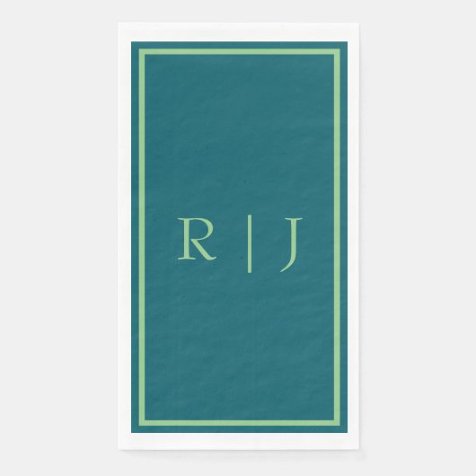 Serviette En Papier Monogramme Initial Vert Sauge Vert Émeraude Mariag (Devant)