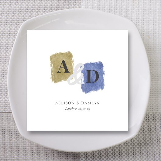 Serviette En Papier Monogramme Initiale Aquarelle Mariage