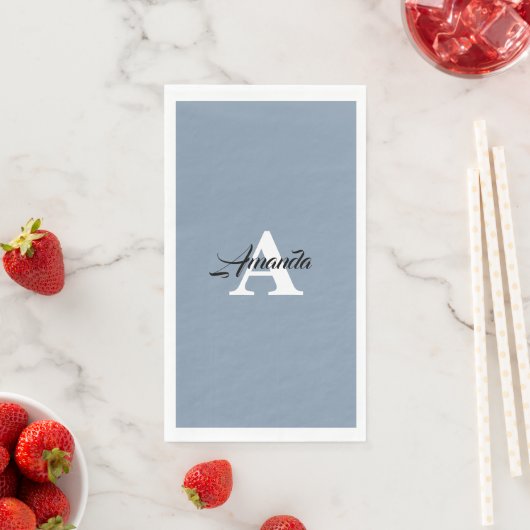 Serviette En Papier Monogramme initiale de douche de mariage bleu pous (En situation)