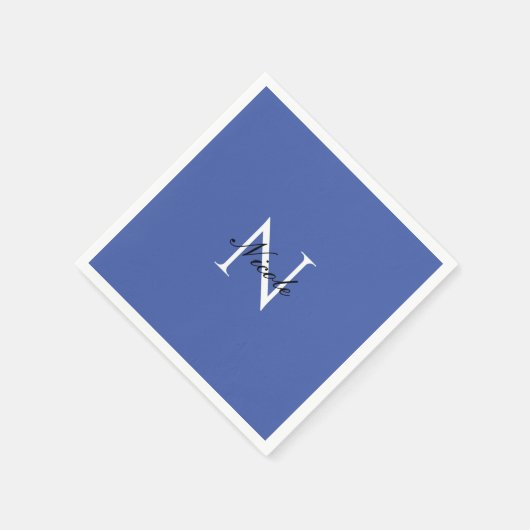 Serviette En Papier Monogramme Initiale Nom Propre Manuscrit Bleu (Coin)