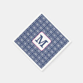 Serviette En Papier Monogramme initiale octogonale blanche Navy Preppy (Coin)