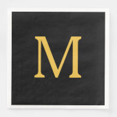Serviette En Papier Monogramme Initiale Or Doré Noir Nom Personnalisé  (Devant)