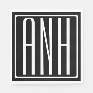 Serviette En Papier Monogramme Initiales 3 Moderne Gras   Blanc Sur No