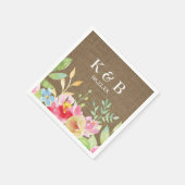 Serviette En Papier Monogramme Initiales Date Aquarelle Fleurs Burlap (Coin)