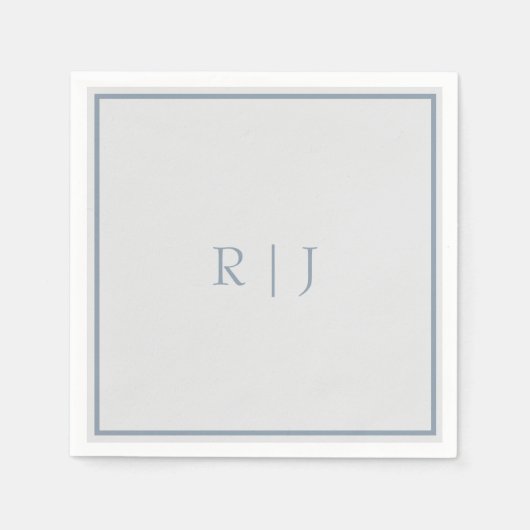 Serviette En Papier Monogramme Initiales Dusty Blue Grey Mariage (Devant)