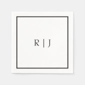 Serviette En Papier Monogramme Initiales Nom noir blanc Mariage minima (Devant)