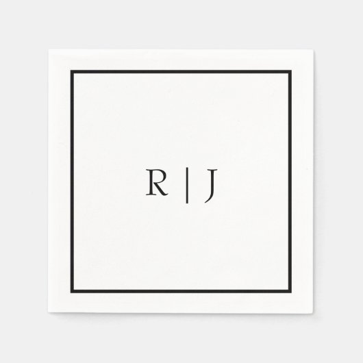 Serviette En Papier Monogramme Initiales Nom noir blanc Mariage minima (Devant)