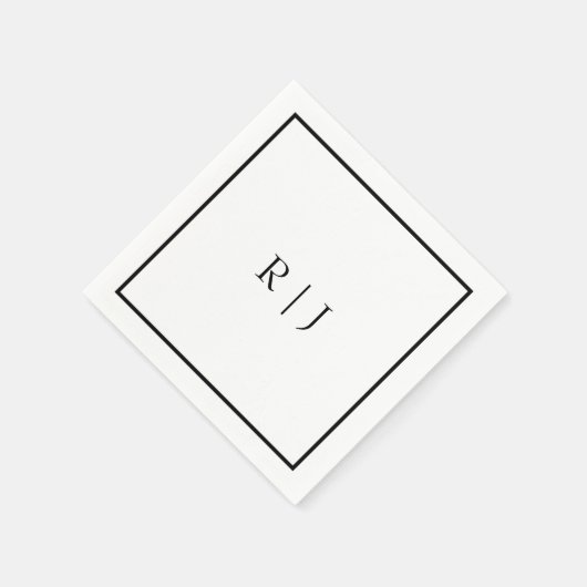 Serviette En Papier Monogramme Initiales Nom noir blanc Mariage minima (Coin)