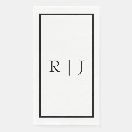 Serviette En Papier Monogramme Initiales Nom noir blanc Mariage minima (Devant)
