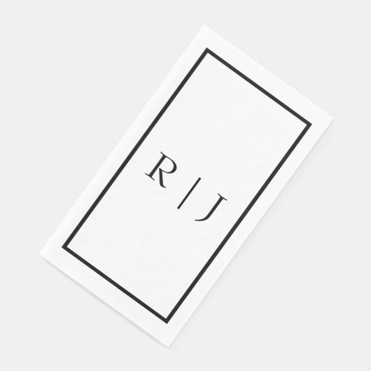 Serviette En Papier Monogramme Initiales Nom noir blanc Mariage minima (Coin)