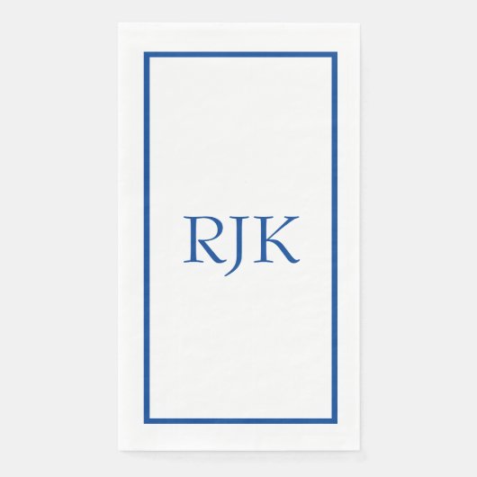 Serviette En Papier Monogramme Initiales Nom personnalisé Bleu Tendanc (Devant)