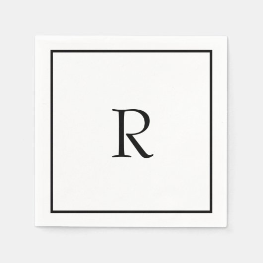 Serviette En Papier Monogramme Initiales Nom personnalisé Cool noir bl (Devant)