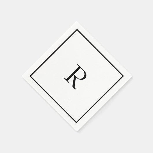 Serviette En Papier Monogramme Initiales Nom personnalisé Cool noir bl (Coin)