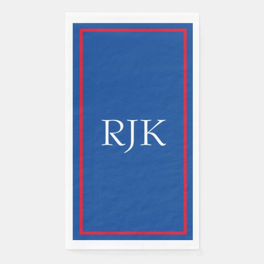 Serviette En Papier Monogramme Initiales personnalisé Rouge Bleu Blanc (Devant)